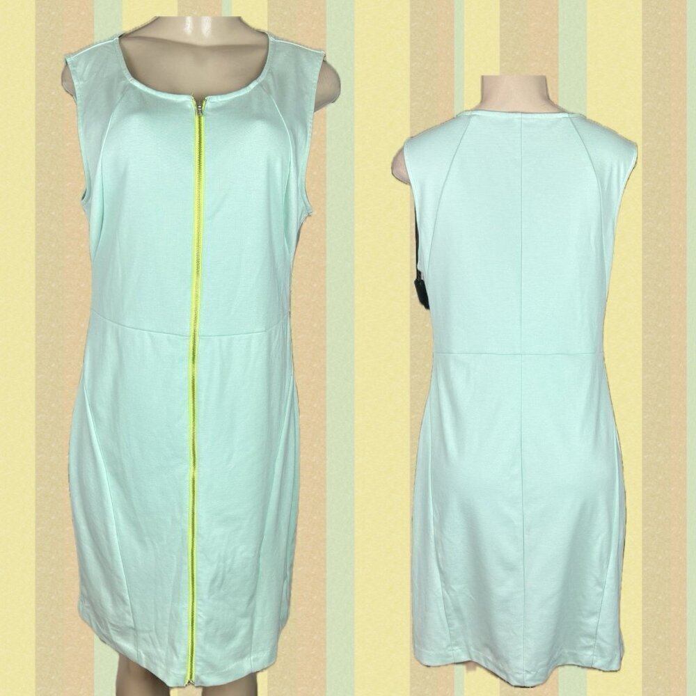 Mossimo Jrs Vintage XL Green Crewn Neon Zip Front Sleeveless Above Knee Dress